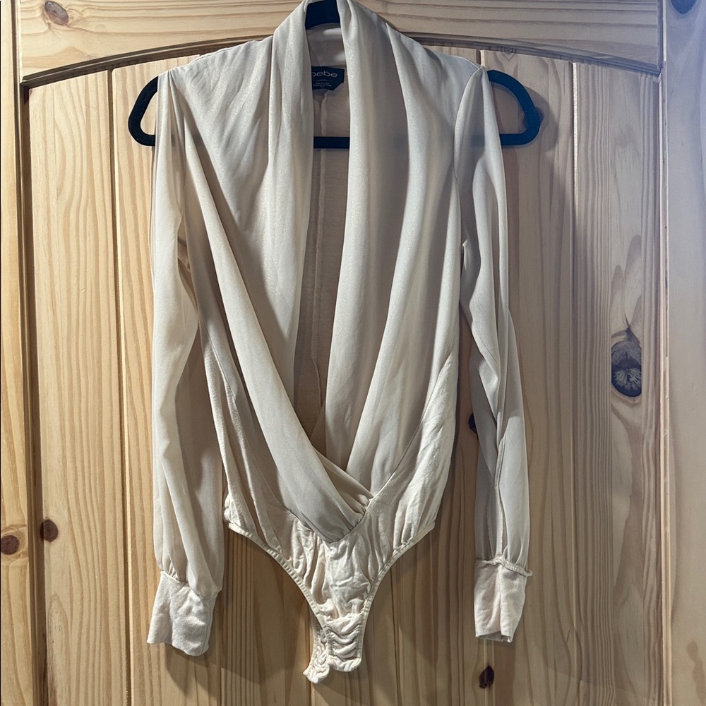 Bebe Cream Draped Bodysuit